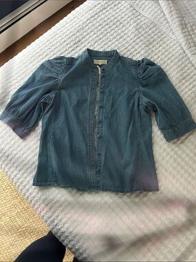 Madewell Blue Button-Front Shirt with Puff Sleeves